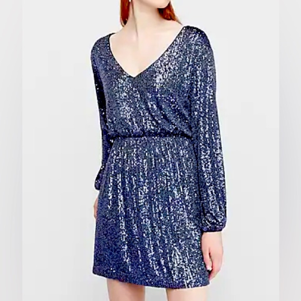 Sequin Deep V-Neck Long Sleeve Sheath Dress